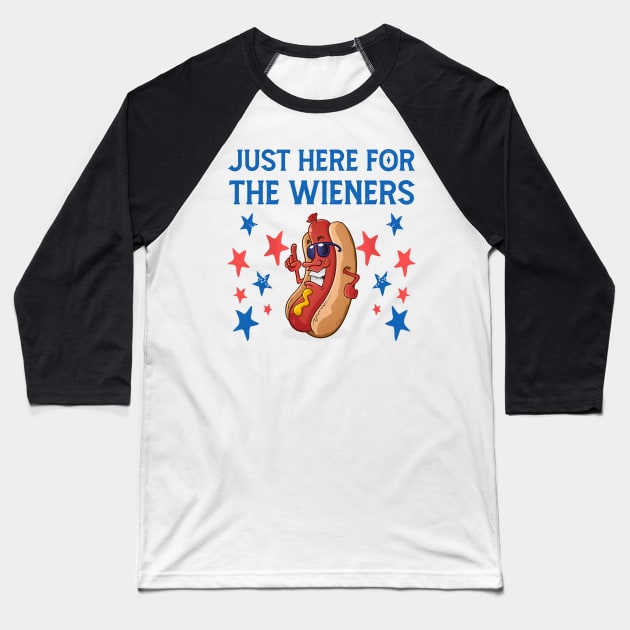 Hot Dog I'm Just Here For The 4Th Of July Baseball T-Shirt by Lisa L. R. Lyons